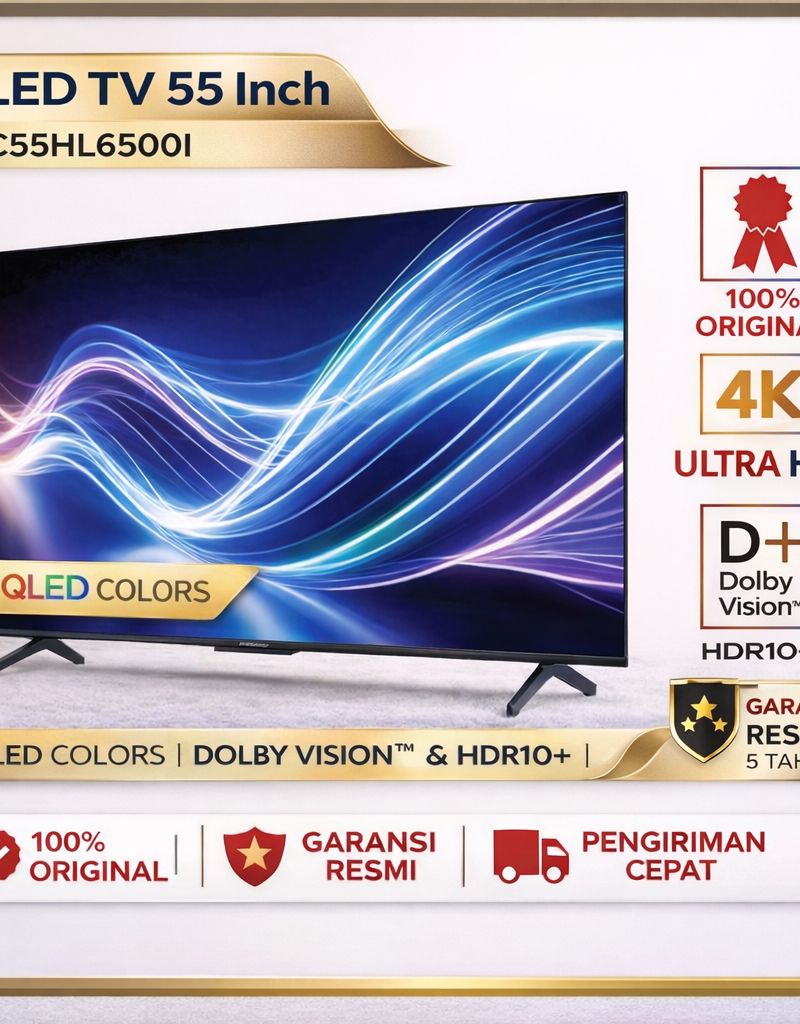 SHARP QLED TV 55 Inch 4TC55HL6500I 4K UHD Android TV Dolby Vision HDR10+ Original Garansi Resmi dengan Kualitas Gambar Terbaik